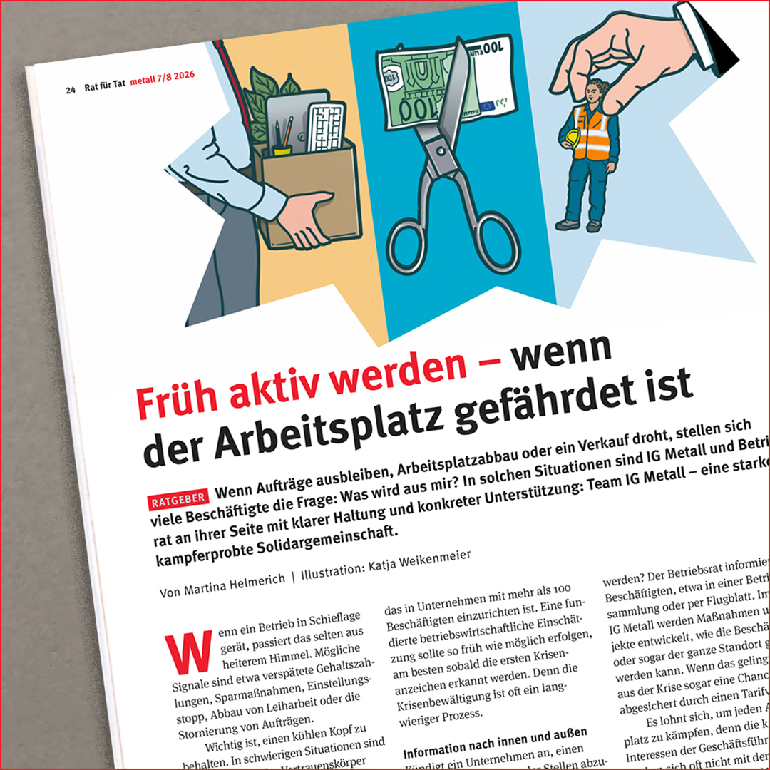 Schere schneidet 100 Euro Schein durch. Eine große Hand hält eine Frau in Arbeitsmontur wie eine Spielfigur.