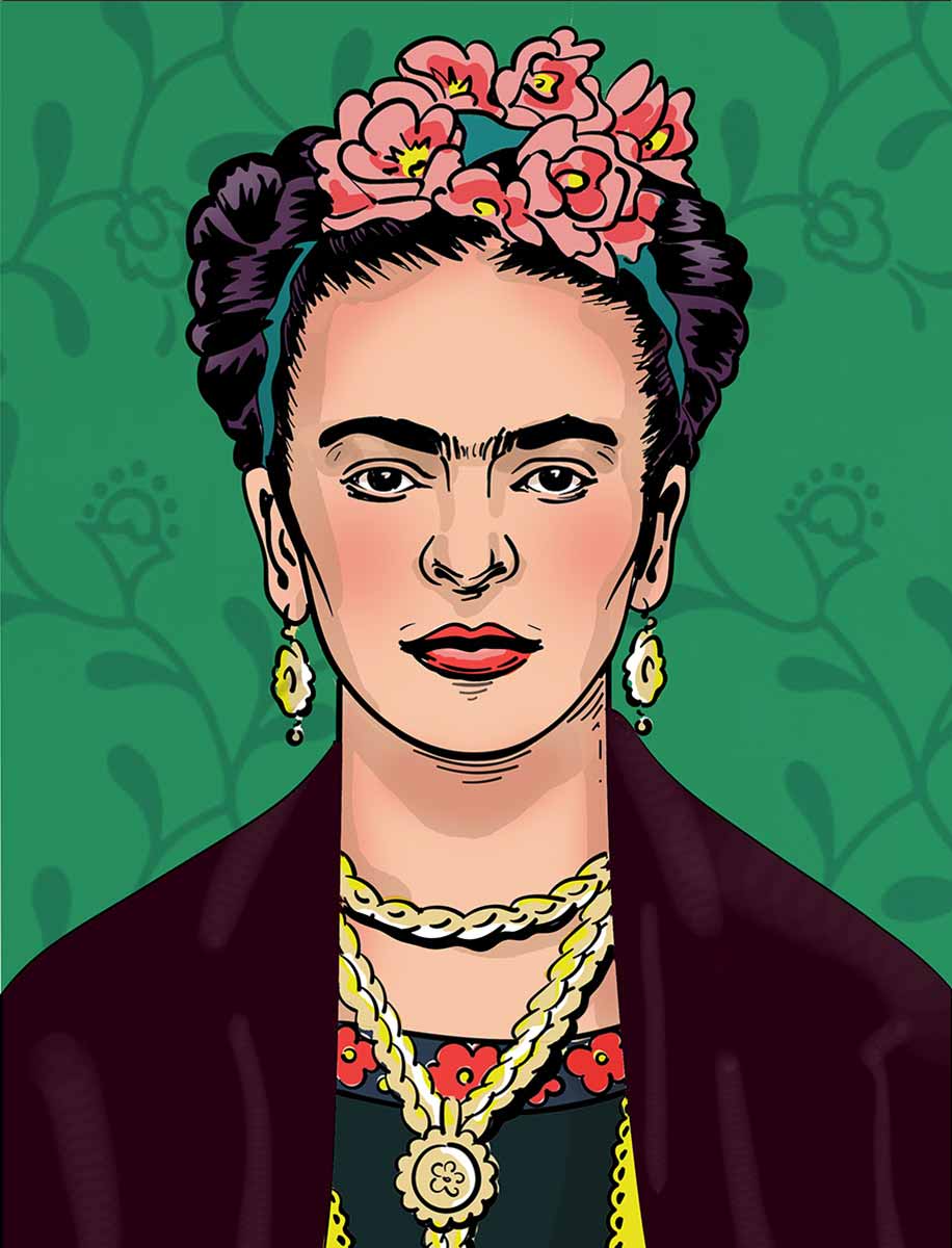 Gezeichnetes Portrait von Frida Kahlo