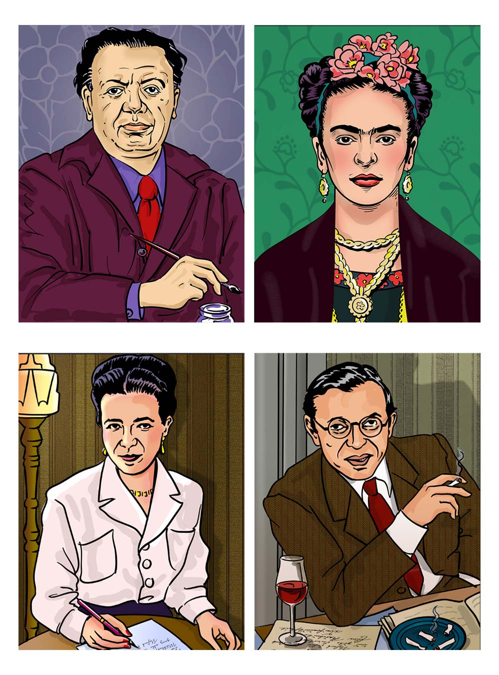 Prominente im Portrait, illustrative Darstellung von Promis