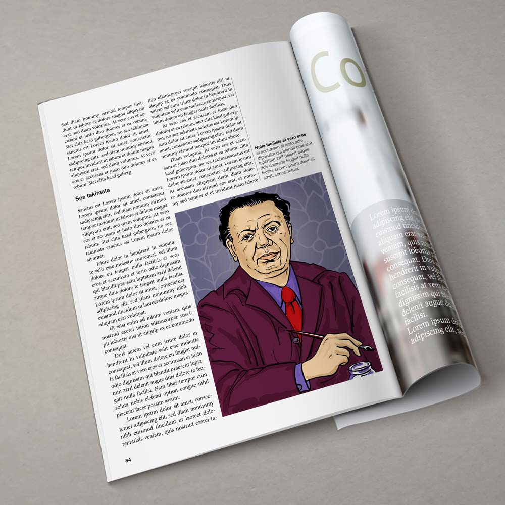 Zeitschriftenseite mit Promi-Illustration