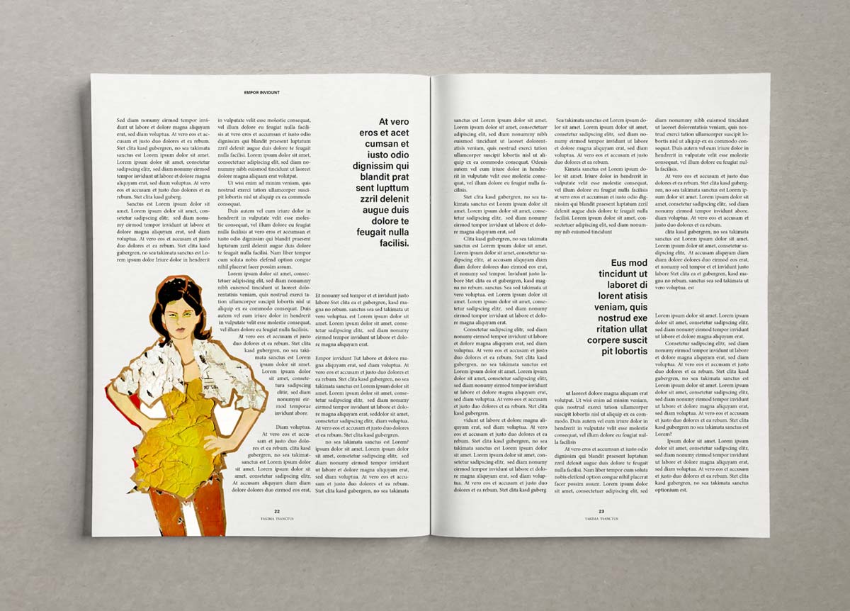 Papiercollage Mädchen im gelben Kleid mit roten Strümpfen