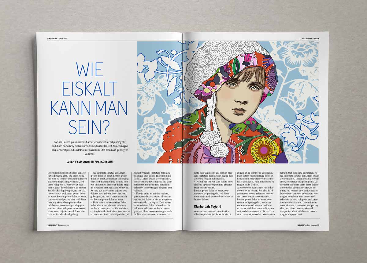 Zeitschriftenartikel zu dem Thema wie eiskalt kann man sein? mit illustrativer Darstellung eines Mädchens mit Pelzmütze