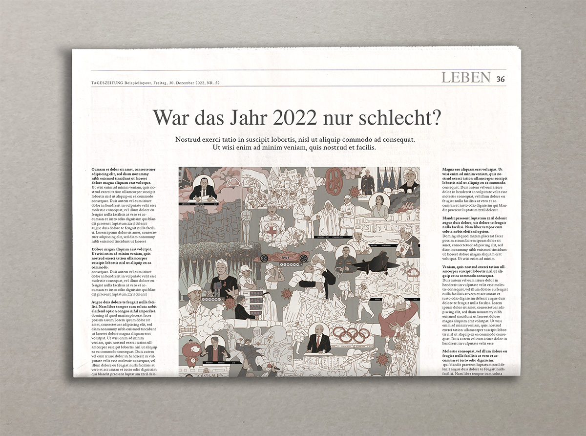 Illustration mit vielen Ereignissen aus dem Jahr 2022