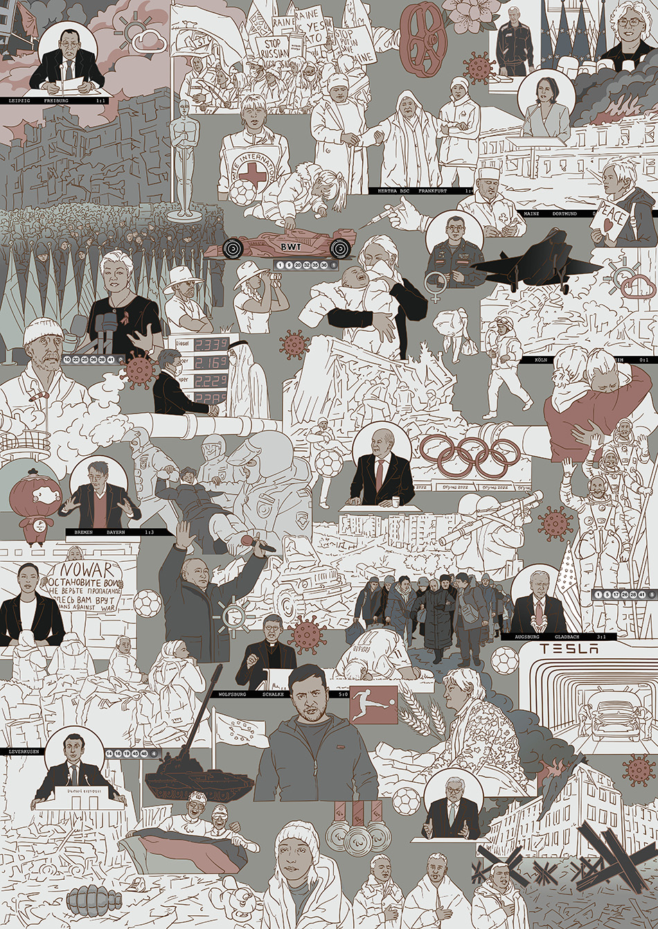 Illutration zum mit vielen Ereignissen aus dem Jahr 2022