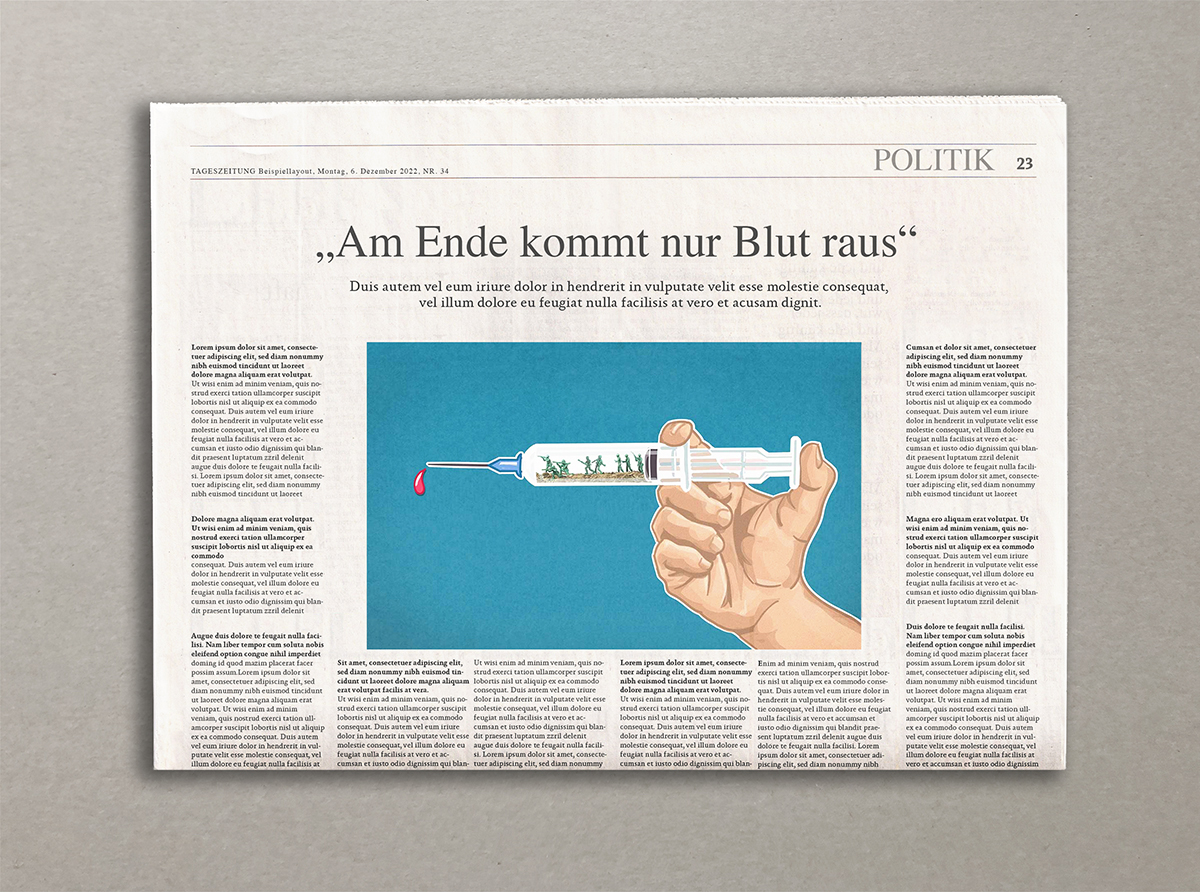 Illustration mit einer Spritze, welche kleine kleine Soldaten beinhaltet